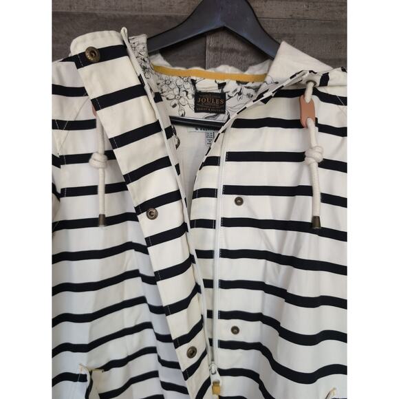 Black and White Stripe Joules Coast Waterproof Hooded Jacket - Picture 4 of 6